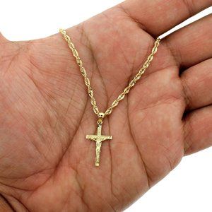 10K Real Gold Rope Chain and Cross Pendant Set